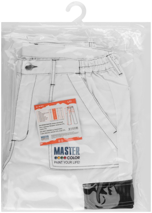 Брюки рабочие Master Color, белые, эластичный пояс, 6 карманов, размер L