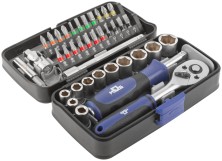 Мини-набор инструмента (биты, головки, вороток, удлинитель), 38 шт., пластиковый кейс