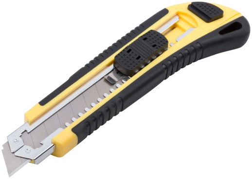 Нож технический 18 мм усиленный прорезиненный, кассета 3 лезвия, Профи