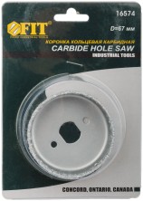 Коронка кольцевая по кафелю карбидная, глубина пропила 25 мм, 67 мм