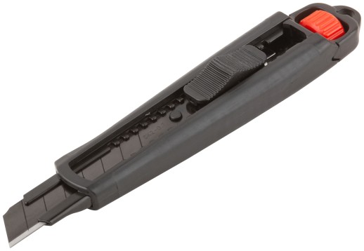 Нож технический 18 мм усиленный прорезиненный, 2-х сторонняя автофиксация, доп. вращающийся зажим, Профи