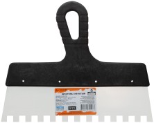 Шпатель зубчатый, 10х10 мм, нержавеющая сталь, пластиковая ручка, , 250 мм