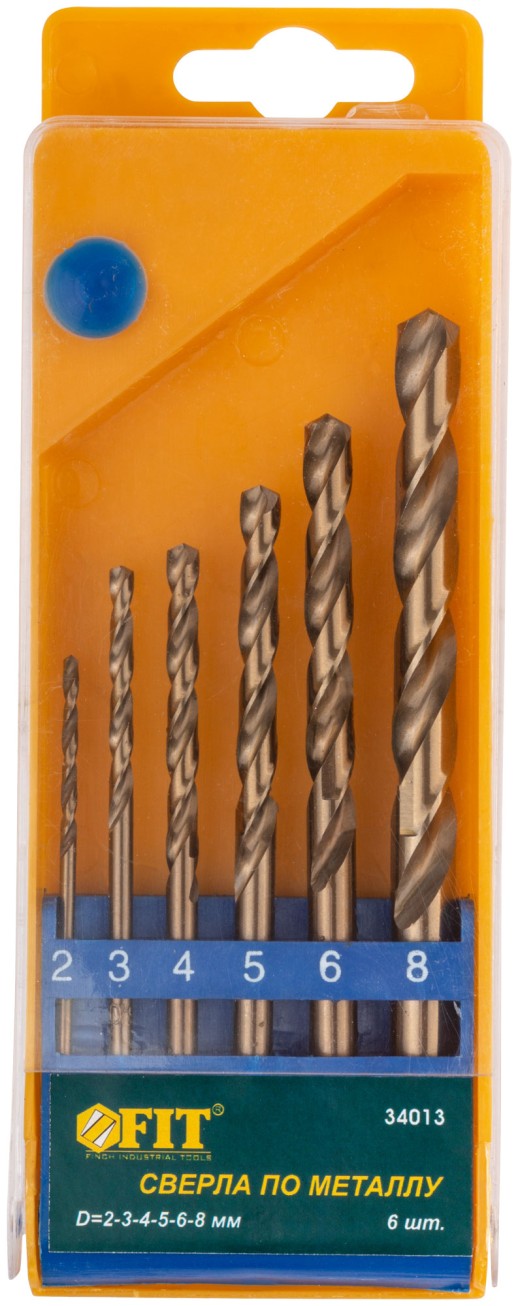 Набор сверл HSS по металлу с добавкой кобальта 5%, 6 шт. (2-3-4-5-6-8 мм)