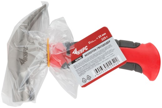 Молоток-гвоздодер, укороченный, фиберглассовая обрезиненная ручка 25 мм, 225 гр.