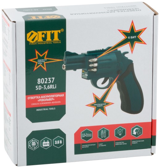 Отвертка Акк. 3,6 В; 180 об/мин; 3 Нм; 1 (Li-Ion) 1,3 Ач; 3-5 ч.; рез. накл.; подсвет.; индик.; держ.бит; коробка