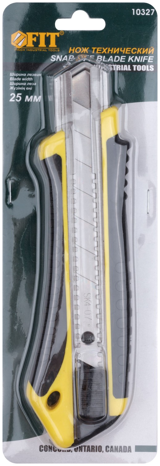 Нож технический 25 мм усиленный прорезиненный, кассета 3 лезвия