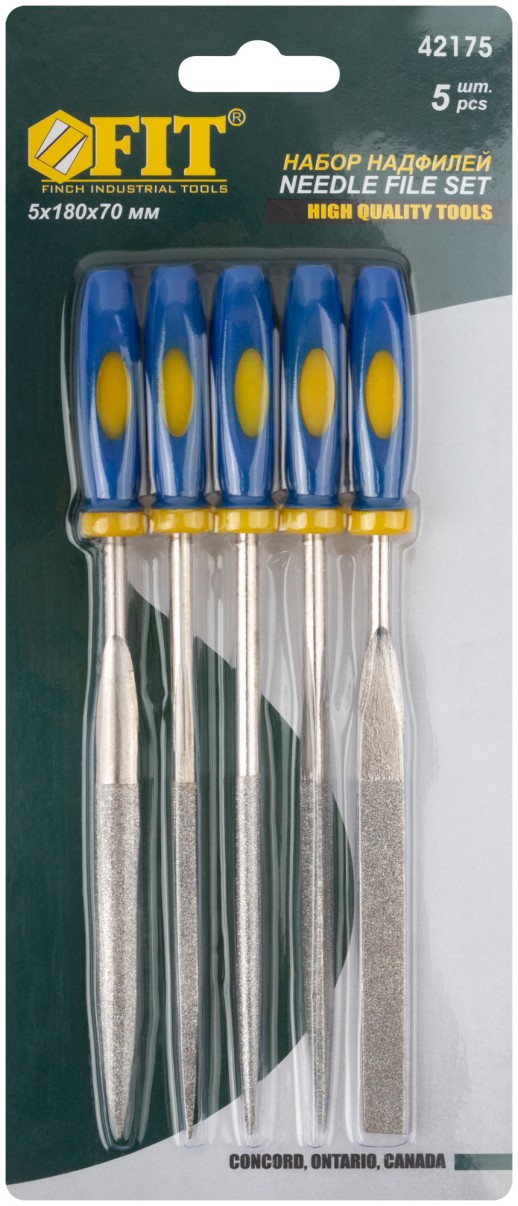Надфили алмазные, мягкая ручка, 5х180х70 мм, 5 шт.